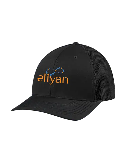 Richardson Adjustable Snapback Original 112 Trucker Cap Black w/Black Mesh w/Eliyan Logo 
