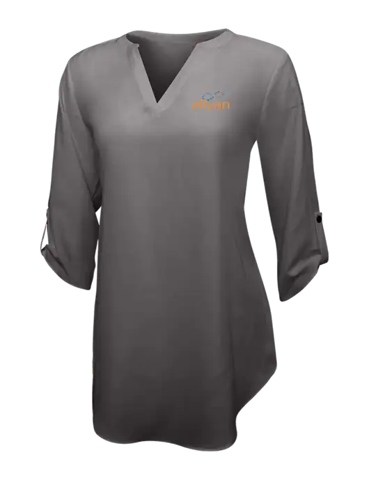 Dark Grey Womens 3/4 Sleeve Tunic Blouse w/Eliyan Logo 