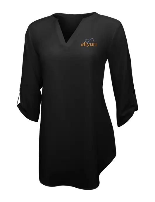 Womens Black 3/4 Sleeve Tunic Blouse w/Eliyan Logo 