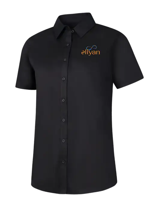 Womens Black Short Sleeve Superpro React Twill Shirt w/Eliyan Logo 