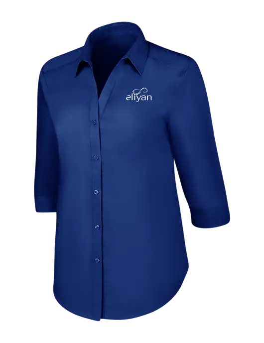 Womens Royal 3/4 Sleeve Carefree Poplin Shirt w/Eliyan Logo 