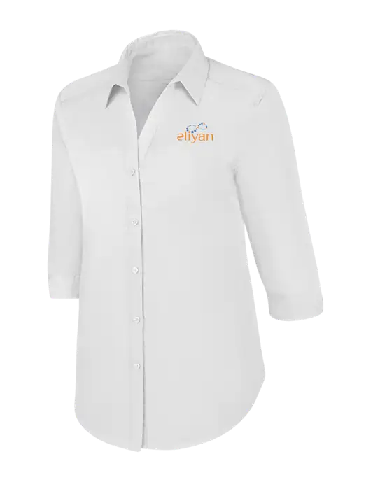 Womens White 3/4 Sleeve Carefree Poplin Shirt w/Eliyan Logo 