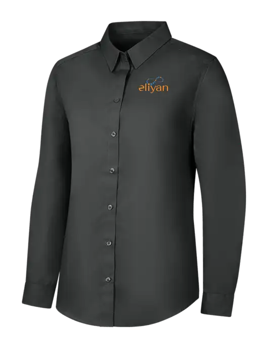 Womens Dark Grey Long Sleeve Carefree Poplin Shirt w/Eliyan Logo 