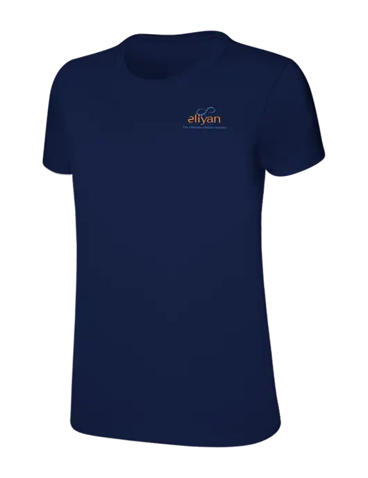 Womens Ring Spun Navy 4.5 oz T-Shirt w/Eliyan Logo 