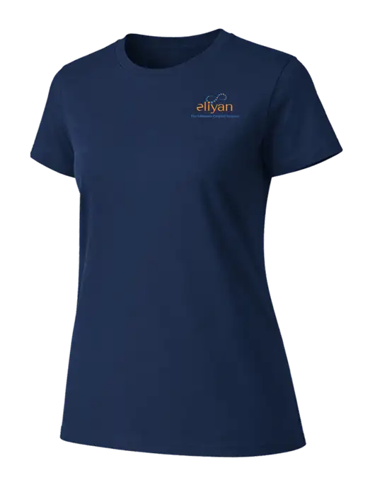 Womens Ring Spun Navy 4.5 oz T-Shirt w/Eliyan Logo 