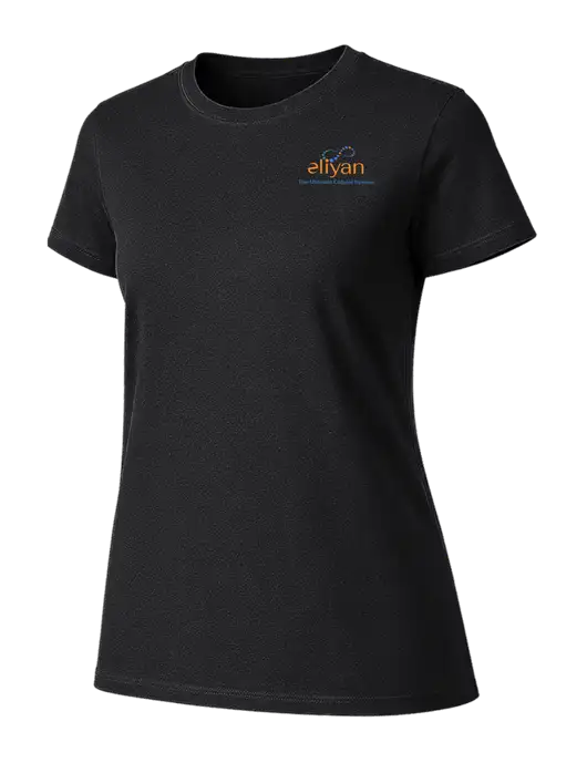 Womens Ring Spun Jet Black 4.5 oz T-Shirt w/Eliyan Logo 