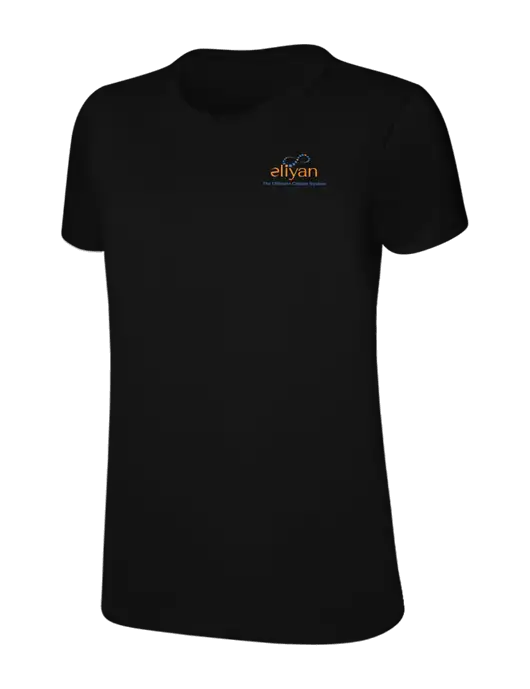 Womens Ring Spun Jet Black 4.5 oz T-Shirt w/Eliyan Logo 