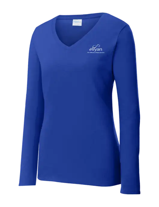 Womens  V-Neck Ring Spun Royal 4.5 oz Long Sleeve T-Shirt w/Eliyan Logo 