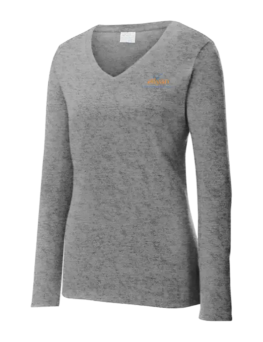Womens  V-Neck Ring Spun Grey Heather 4.5 oz Long Sleeve T-Shirt w/Eliyan Logo 