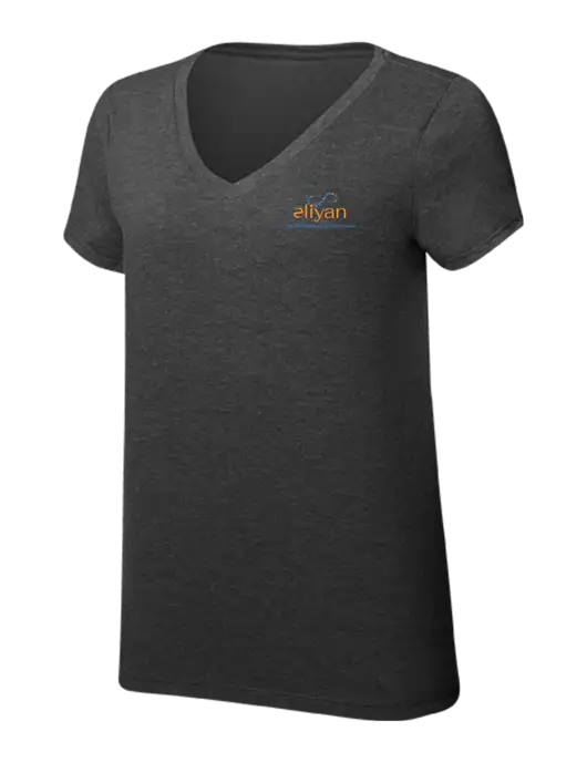 Womens Simply Soft V-Neck Black Frost 4.5oz  Poly/Combed Ring Spun Cotton T-Shirt w/Eliyan Logo 