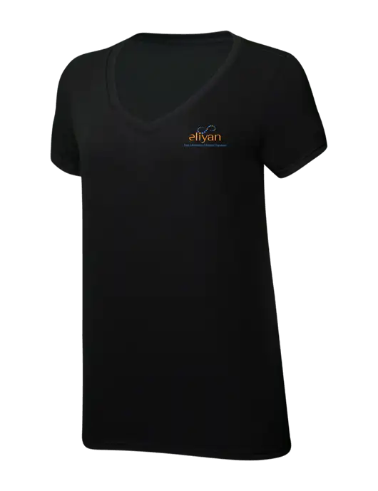 Womens Simply Soft V-Neck Black 4.5oz  Poly/Combed Ring Spun Cotton T-Shirt w/Eliyan Logo 