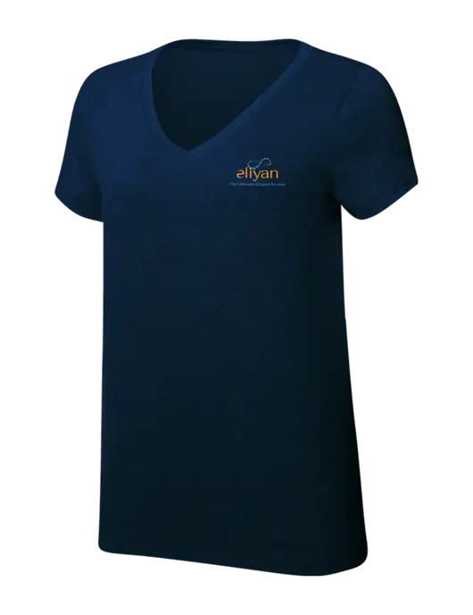 Womens Simply Soft V-Neck New Navy 4.5oz  Poly/Combed Ring Spun Cotton T-Shirt w/Eliyan Logo 