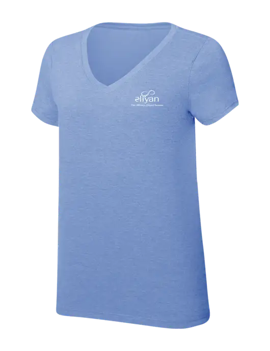 Womens Simply Soft V-Neck Maritime Frost 4.5oz  Poly/Combed Ring Spun Cotton T-Shirt w/Eliyan Logo 