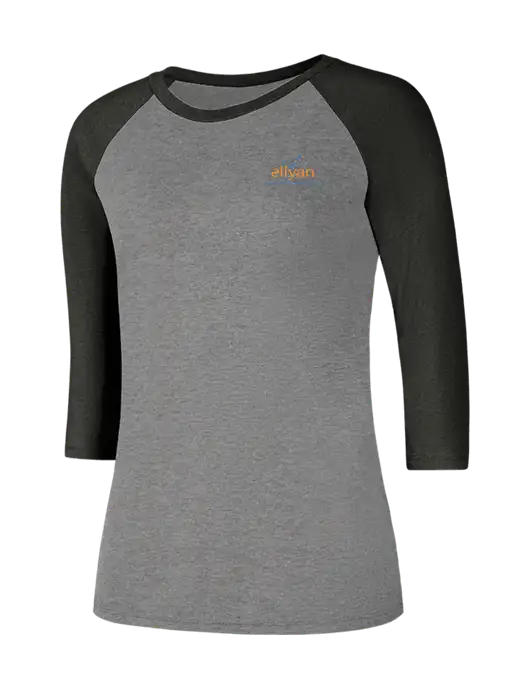 Womens Simply Soft 3/4 Sleeve Black Frost/Grey Frost Ring Spun Cotton T-Shirt w/Eliyan Logo 