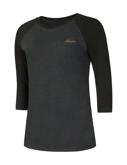 Womens Simply Soft 3/4 Sleeve Black/Black Frost Ring Spun Cotton T-Shirt w/Eliyan Logo 