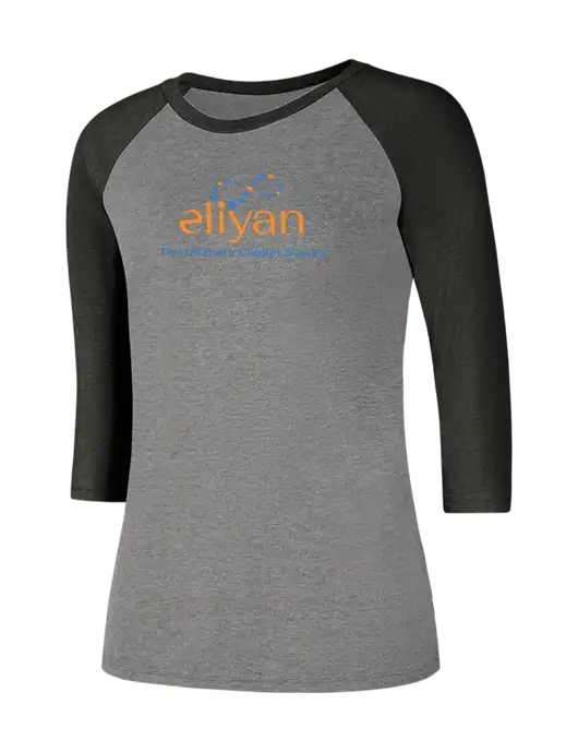 Womens Simply Soft 3/4 Sleeve Black Frost/Grey Frost Ring Spun Cotton T-Shirt w/Eliyan Logo 