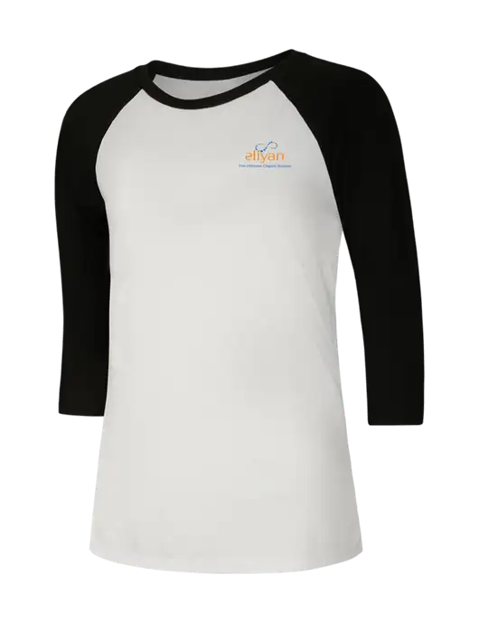 Womens Simply Soft 3/4 Sleeve Black/White Ring Spun Cotton T-Shirt w/Eliyan Logo 