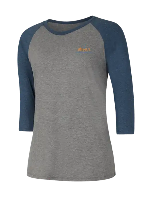 Womens Simply Soft 3/4 Sleeve Navy Frost/Grey Frost Ring Spun Cotton T-Shirt w/Eliyan Logo 