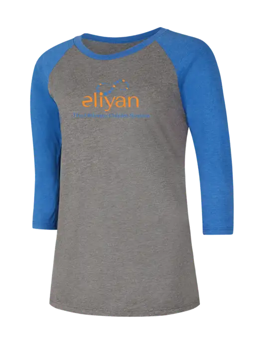 Womens Simply Soft 3/4 Sleeve Royal Frost/Grey Ring Spun Cotton T-Shirt w/Eliyan Logo 