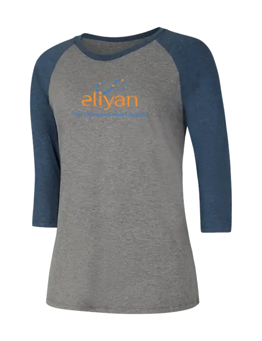 Womens Simply Soft 3/4 Sleeve Navy Frost/Grey Frost Ring Spun Cotton T-Shirt w/Eliyan Logo 