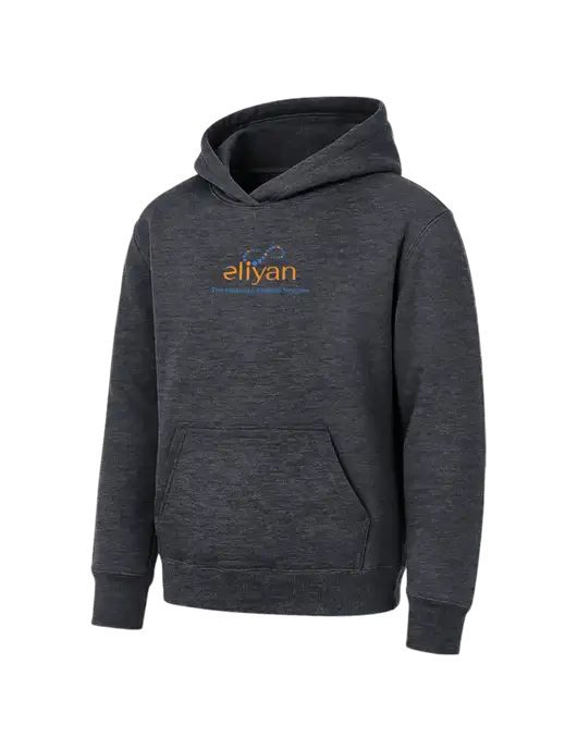 Youth Dark Heather Grey 7.8 oz Pullover Hooded Sweatshirt w/Eliyan Logo 