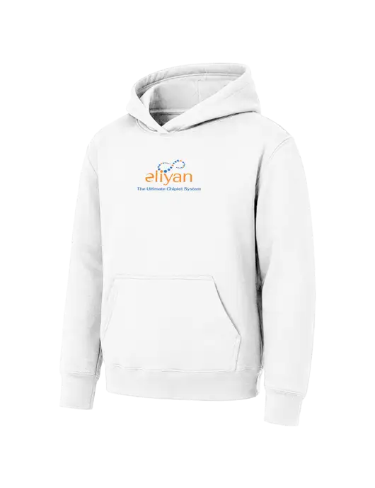 Youth White 7.8 oz Pullover Hooded Sweatshirt w/Eliyan Logo 