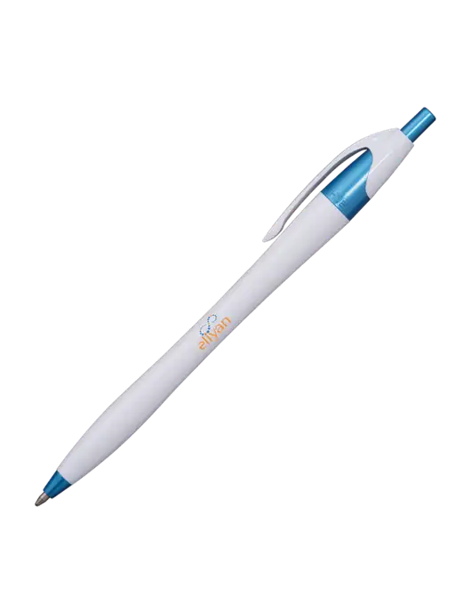 Novella White/Blue Shimmer Pen - Blue Ink w/Eliyan Logo 
