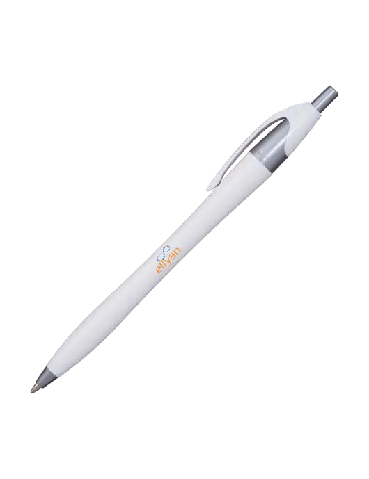 Novella White/Silver Shimmer Pen - Blue Ink w/Eliyan Logo 