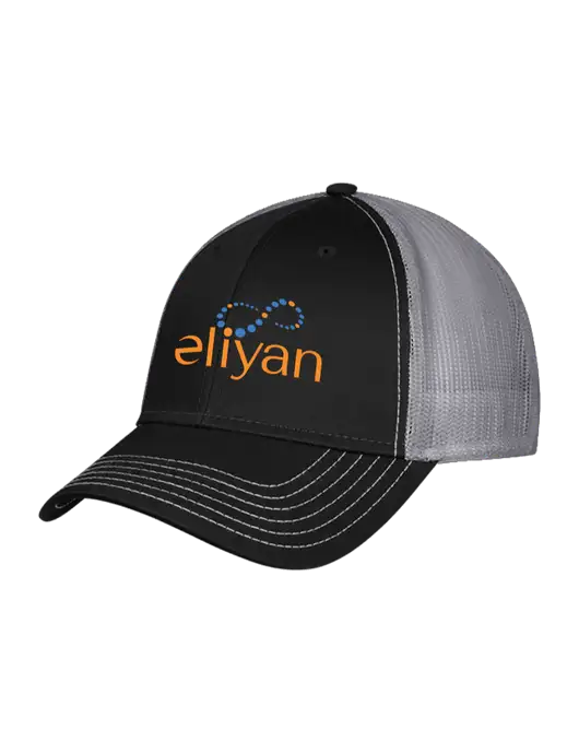 Black/Medium Dark Grey Mesh Trucker Cap Snap Back w/Eliyan Logo 