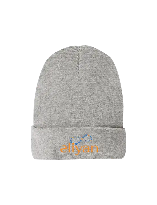 Recycled Light Heather Grey Beanie w/Eliyan Logo 