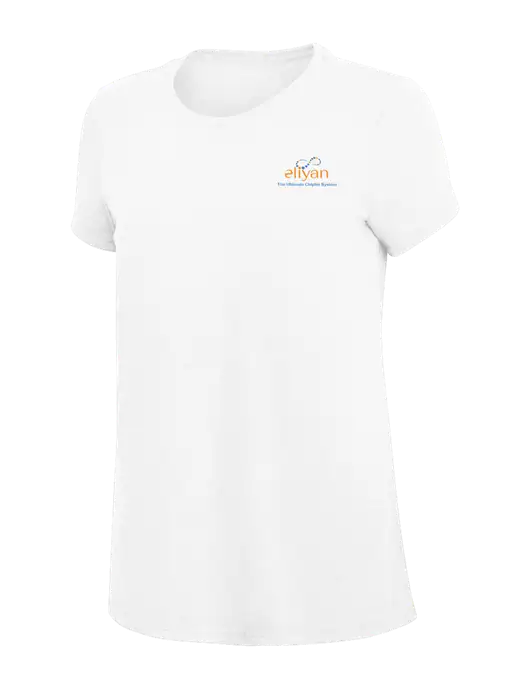 Womens Simply Soft White 4.5oz Poly/Combed Ring Spun Cotton T-Shirt
 w/Eliyan Logo 