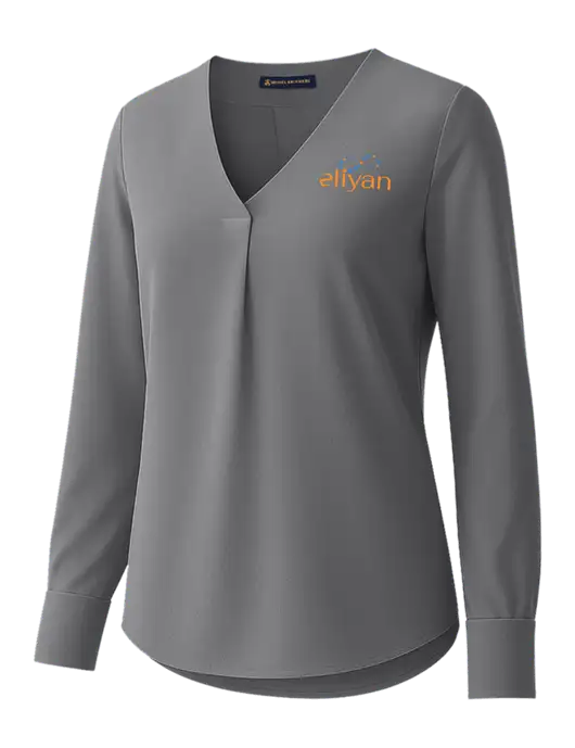 Brooks Brothers Womens Medium Grey Open-Neck Satin Blouse  w/Eliyan Logo 