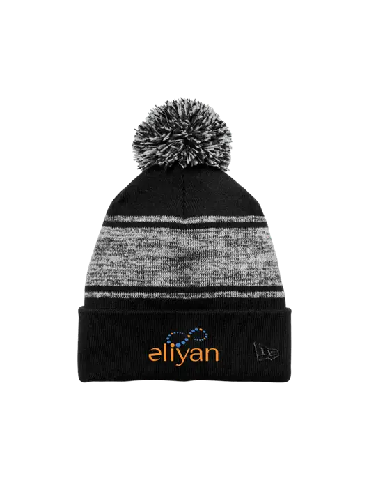 New Era Black/Charcoal Knit Chilled Pom Beanie w/Eliyan Logo 