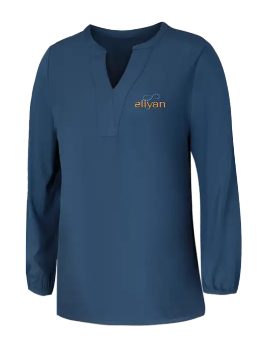 Mercer+Mettle Womens Light Navy Blue Grey Stretch Crepe 3/4 Sleeve Blouse w/Eliyan Logo 
