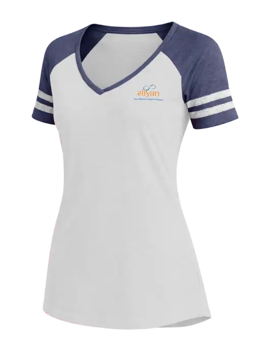 Womens White/Navy Heather V-Neck Game Tee w/Eliyan Logo 