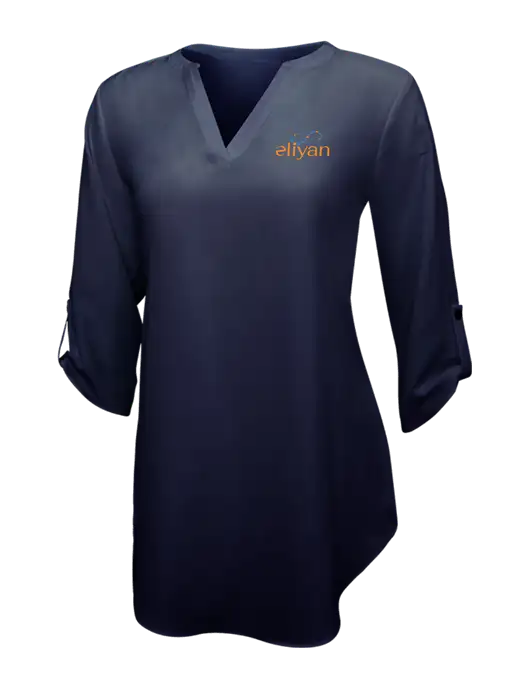 Navy Womens 3/4 Sleeve Tunic Blouse w/Eliyan Logo 