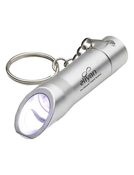 Silver Pocket LED Flashlight with Bottle Opener & Keychain w/Eliyan Logo 