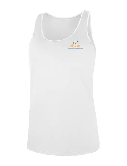 Womens White Perfect Tri Racerback Tank w/Eliyan Logo 