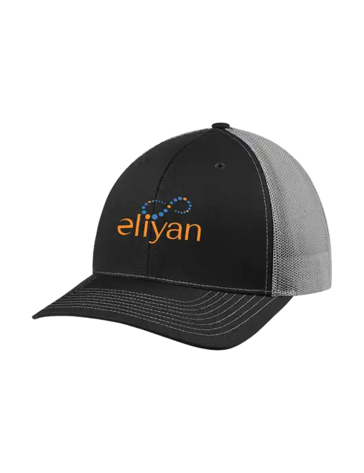 Richardson Adjustable Snapback Original 112 Trucker Cap Black w/Charcoal Mesh w/Eliyan Logo 