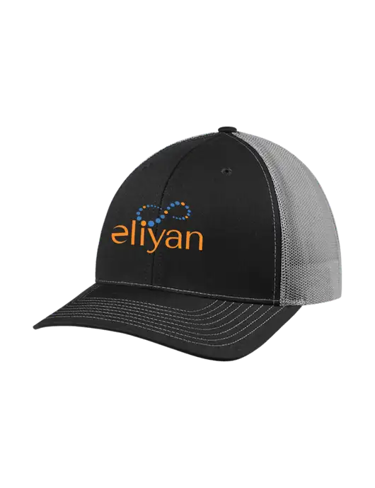 Richardson Adjustable Snapback Original 112 Trucker Cap Black w/Charcoal Mesh w/Eliyan Logo 